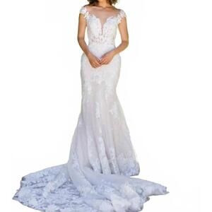 NEW SOPHIA TOLLI lace fit and flare wedding dress in ivory/blush